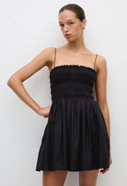 Shirred Bodice Mini Dress - Black - Matteau
